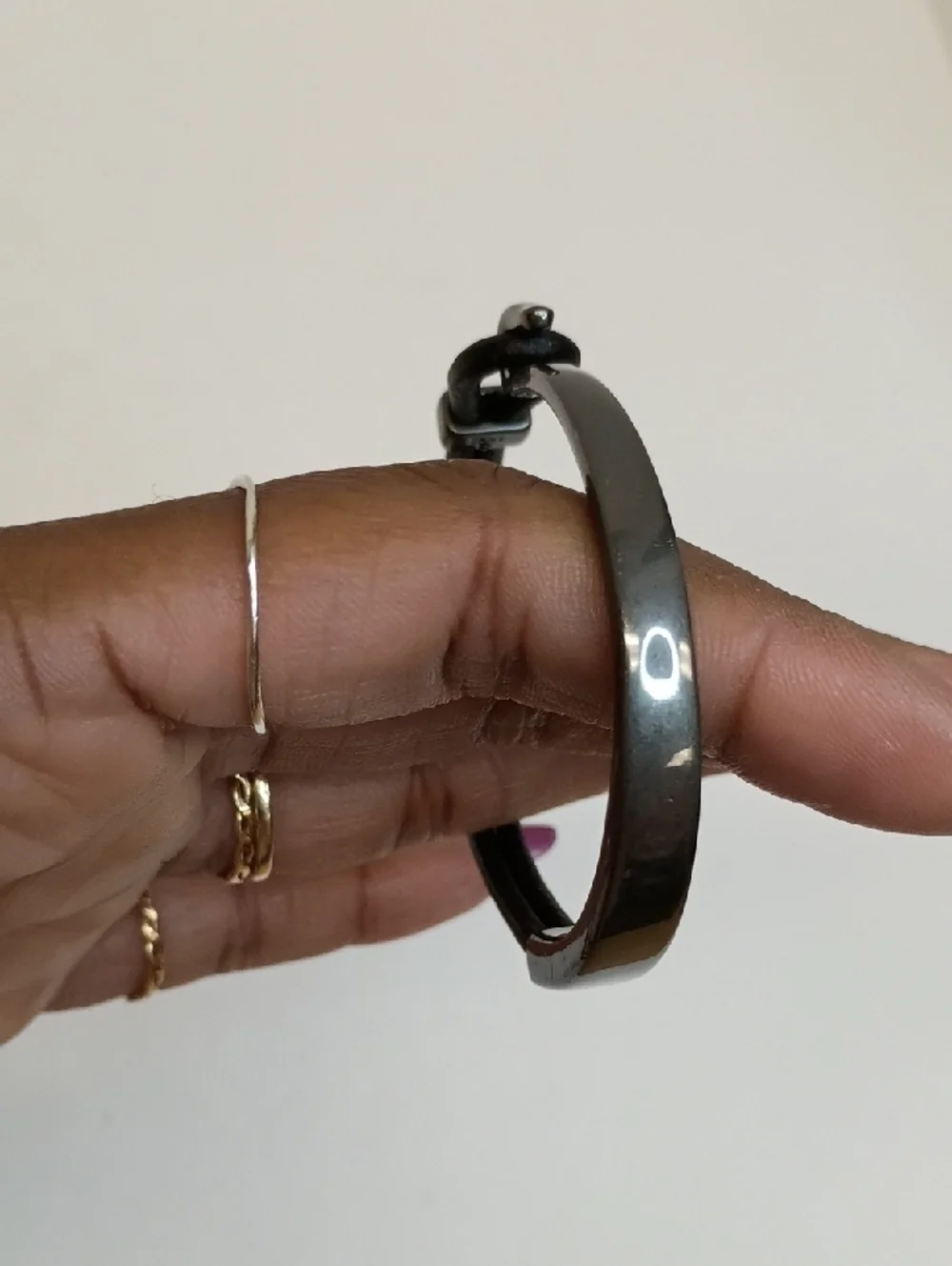 DKNY Black Leather Double Wrap Bracelet Gunmetal Bar Men’s Minimalist